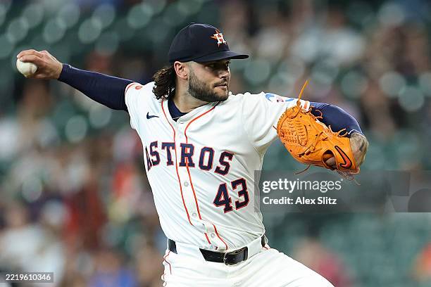 Lance McCullers Jr. #43 of the Houston Astros pitches during the first inning against the Chicago White Sox at Daikin Park on June 10, 2025 in...