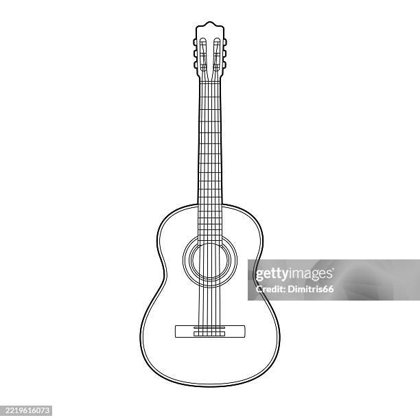 classical guitar line icon with editable stroke - fretboard stock illustrations