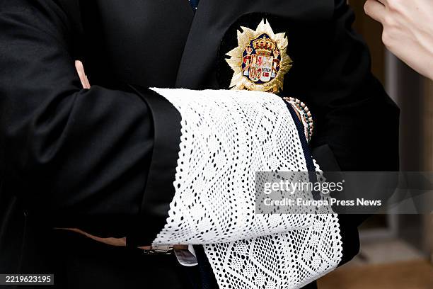 Judge wearing the regulation black robe, during a ten-minute strike by associations of judges and prosecutors, in front of the Plaza de Castilla...