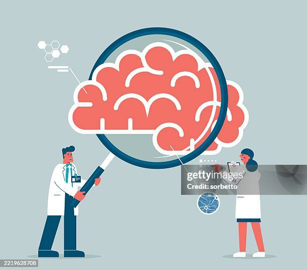 magnifying glass - human brain - phobia stock illustrations