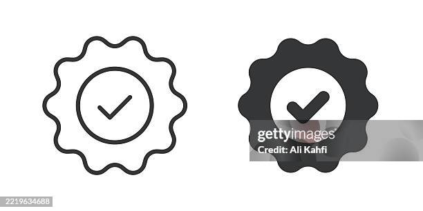 certified thin line and glyph solid icon. editable stroke and perfect pixel isolated on transparent background - reliability stock illustrations
