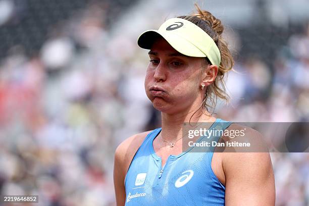 Beatriz Haddad Maia of Brazil reacts against Emma Navarro of United States during the Women's Singles Second Round match on Day Three of the 2025...