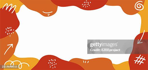 hand drawn aesthetic background. abstract organic orange border frame. cute hand drawn elements background. modern boho abstract background. - fall leaves border stock illustrations
