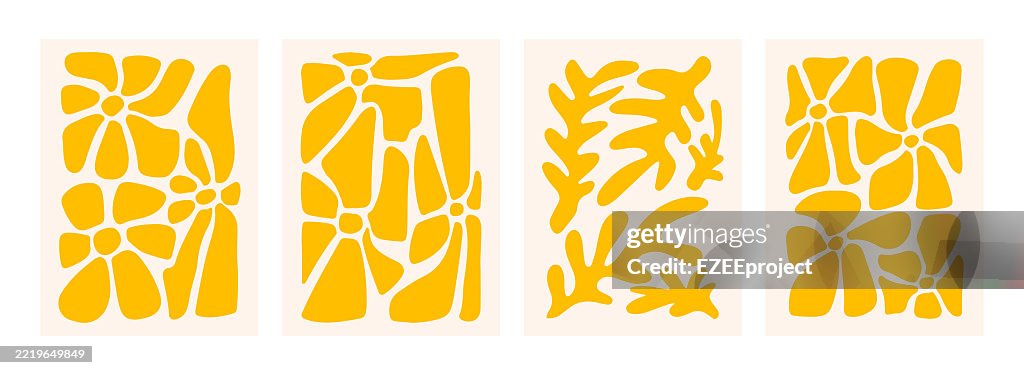 Abstract Organic Shapes Set. Modern Floral Cutout Art. Fauvist Style Inspired Botanical Art. Hand Drawn Organic Forms Collection.