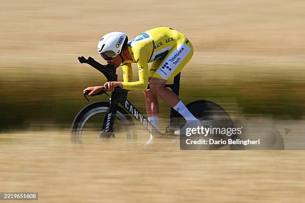 Ivan Romeo of Spain and Team Movistar - Yellow leader jersey competes during the 77th Criterium du Dauphine 2025, Stage 4 a 17.4km individual time...