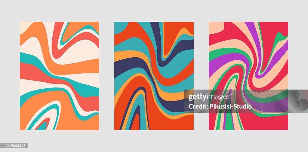 Poster Border Ripple Retro Wavy Poster Set With Colorful Ripple Patterns High-Res Vector ...