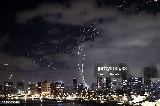 Iran's ongoing retaliatory attacks with ballistic missiles towards Israel are seen from Tel Aviv, Israel on June 16, 2025.