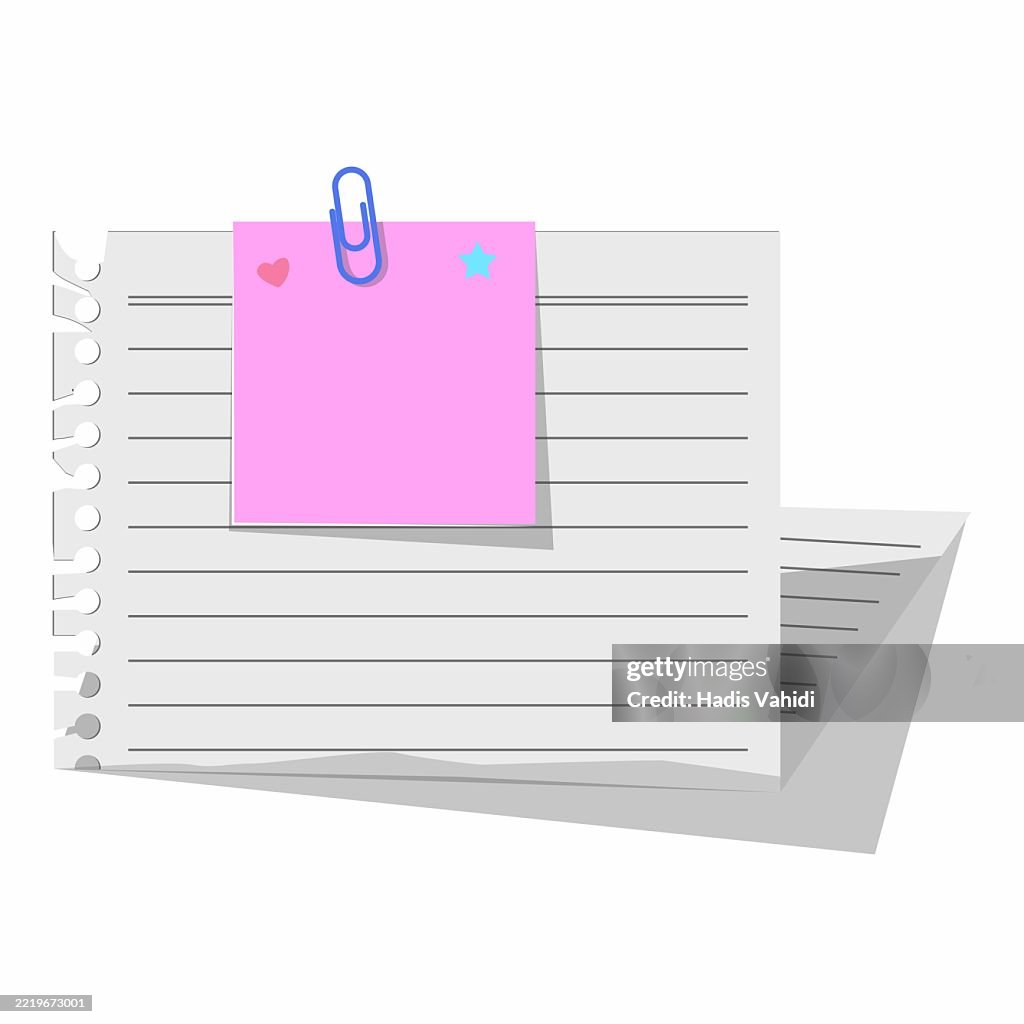 One Pink Sticky Note Pink Sticky Note Clipped On Lined Paper Sheet High-Res Vector Graphic ...