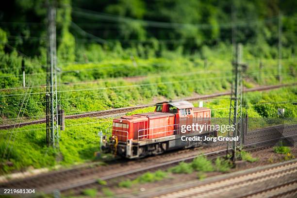 diesel-hydraulic shunting locomotive (tilt-shift effect for selective focus) - tilt shift stock pictures, royalty-free photos & images