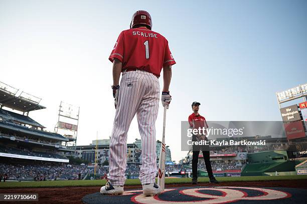 House Majority Leader Rep. Steve Scalise prepares for his at bat during the annual Congressional baseball game at Nationals Park on June 11, 2025 in...
