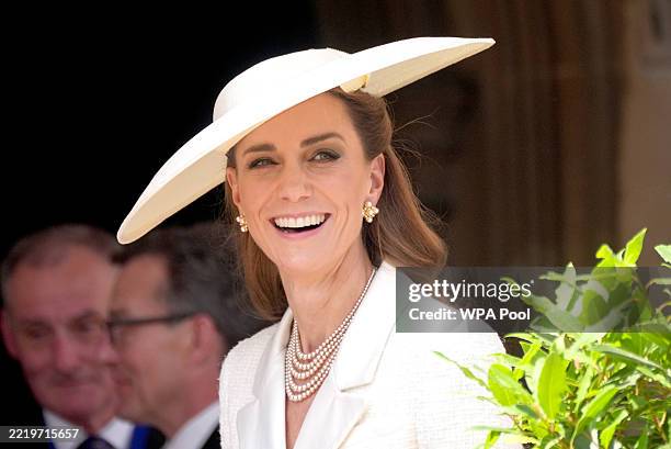 Catherine, Princess of Wales, attends the Order of the Garter service at St George's Chapel, Windsor Castle on June 16, 2025 in Windsor, England.