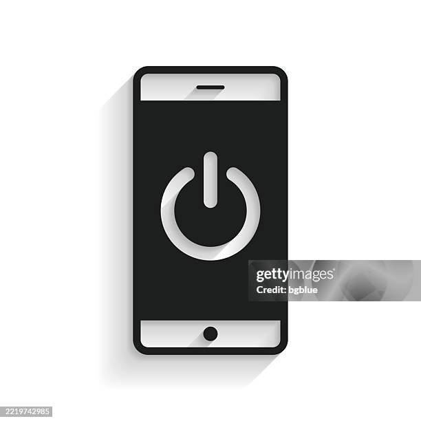 smartphone with power button. icon with long shadow on white background - computer off stock illustrations