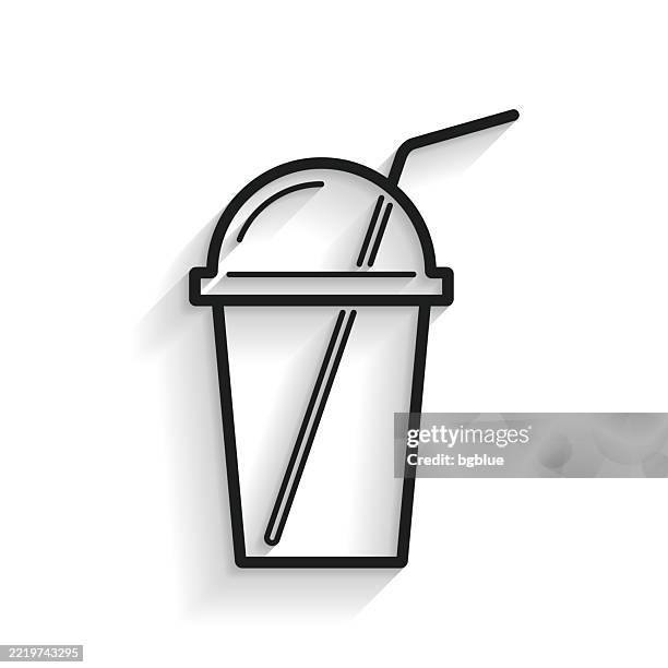 cup with straw. line icon with long shadow on white background - smoothie sparse stock illustrations
