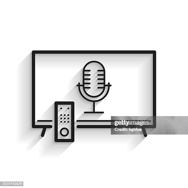 tv with microphone. line icon with long shadow on white background - microphone 3d stock illustrations