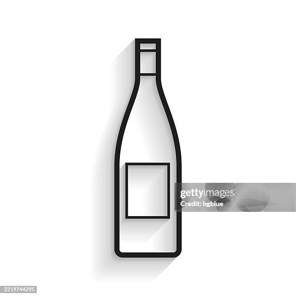 wine bottle. line icon with long shadow on white background - wine bottle shadow stock illustrations