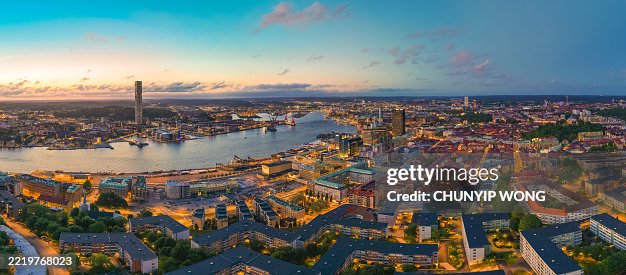 Gothenburg, sweden illuminated by sunset light, aerial view Gothenburg, sweden illuminated by sunset light, aerial view