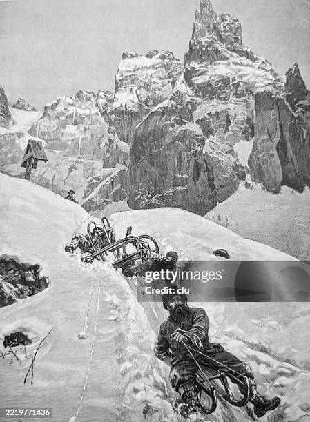 tobogganing in gröden, austria - austria winter stock illustrations