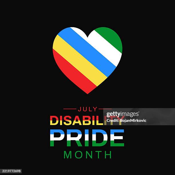 ilustraciones, imágenes clip art, dibujos animados e iconos de stock de cartel del mes del orgullo de la discapacidad, julio. vector - mes