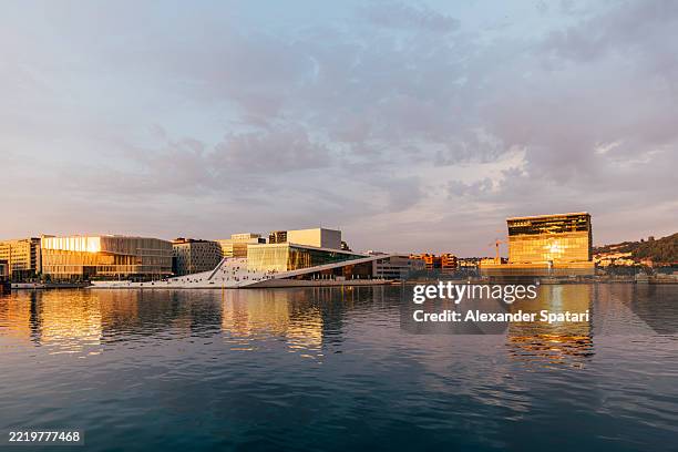 oslo cityscape at sunset in summer, norway - opera stock pictures, royalty-free photos & images