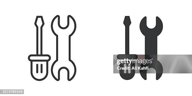 tools thin line and glyph solid icon. editable stroke and perfect pixel isolated on transparent background - black computer engineer stock illustrations