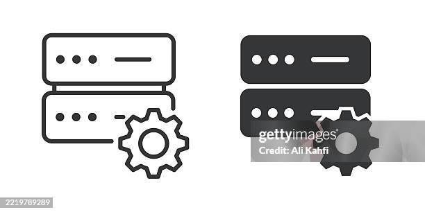 server setting thin line and glyph solid icon. editable stroke and perfect pixel isolated on transparent background - sponsorship stock illustrations