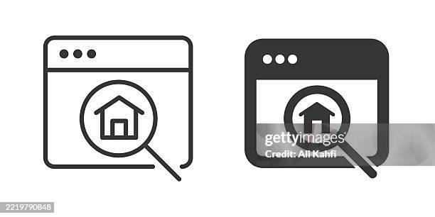 search house thin line and glyph solid icon. editable stroke and perfect pixel isolated on transparent background - house under microscope stock illustrations