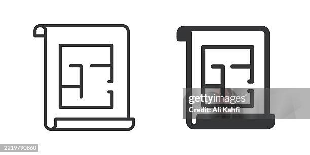 floor plan thin line and glyph solid icon. editable stroke and perfect pixel isolated on transparent background - apartment stock illustrations
