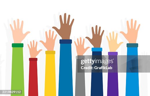 Colorful Raised Hands Representing Unity, Diversity, Support, and Community Engagement Colorful Raised Hands Representing Unity, Diversity, Support, and Community Engagement