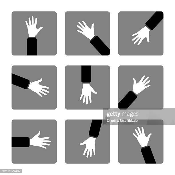 illustration of hands in diverse gestures on gray background - cupped hands stock illustrations
