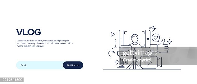 Vlogging Text Style Vector Set Of Illustration Vlogging Concept Line Art Style Background ...