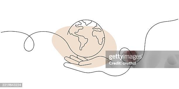 continuous line drawing of save the planet icon. hand drawn symbol vector illustration. - climate action stock illustrations