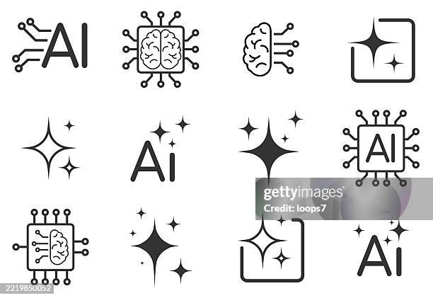 ai vector icon set – minimal black on white - synapse icon stock illustrations