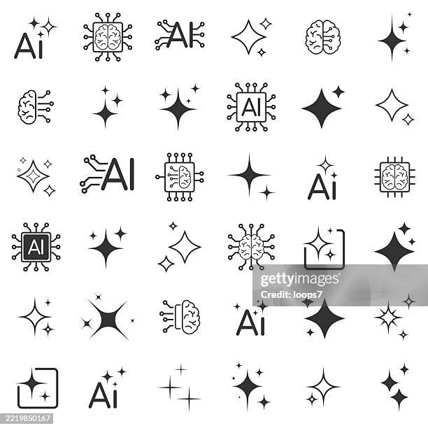 ilustraciones, imágenes clip art, dibujos animados e iconos de stock de colección de iconos de inteligencia artificial y sparkle - multiple exposure
