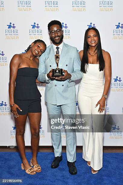 Mia Burleson, honoree Nate Burleson and Atoya Burleson attend 83rd Annual Father Of The Year Awards on June 12, 2025 in New York City.