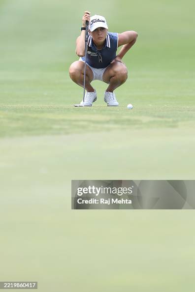 P Roussin Pauline Roussin-Bouchard of France lines up a putt on the ninth green ...