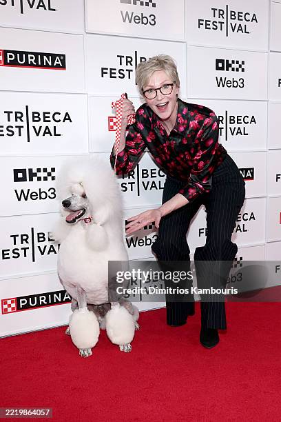 Twenty-One the Standard Poodle and Jane Lynch attend the "Best In Show" 25th Anniversary Screening during the 2025 Tribeca Festival at BMCC Theater...