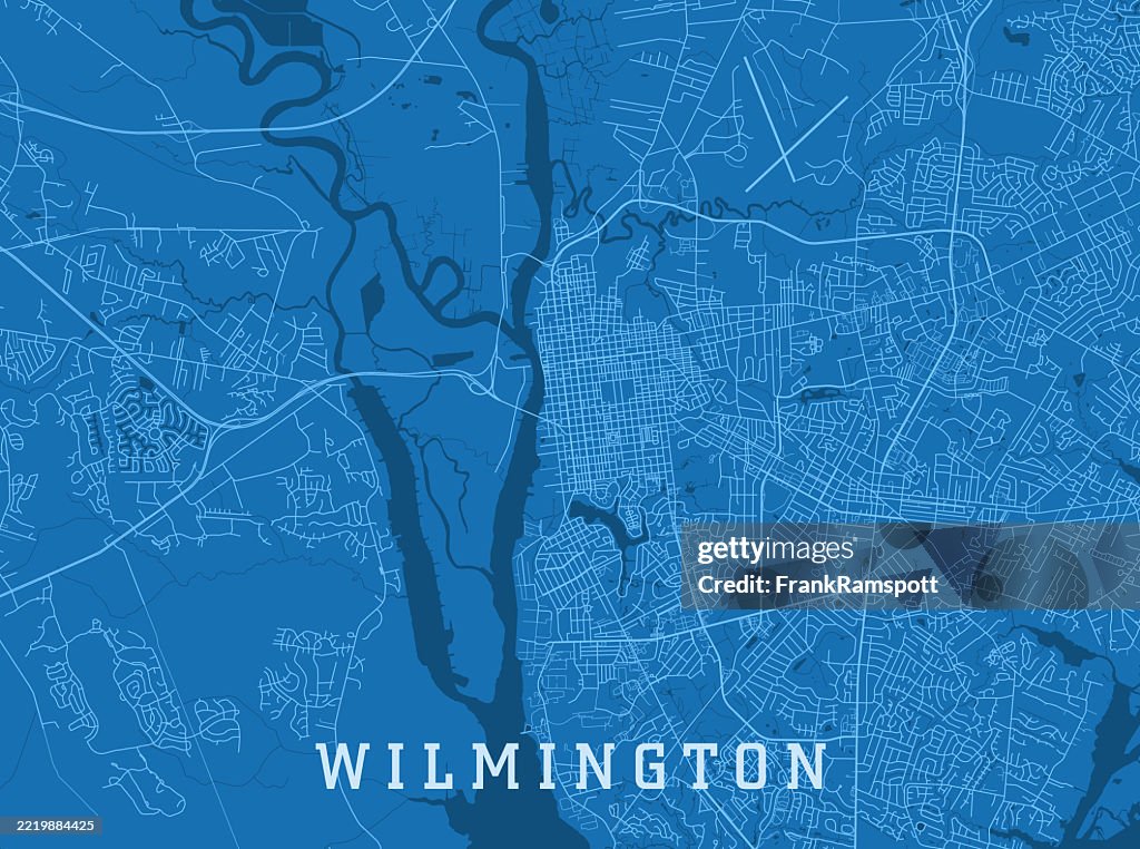 Wilmington NC City Vector Road Map Blue Horizontal