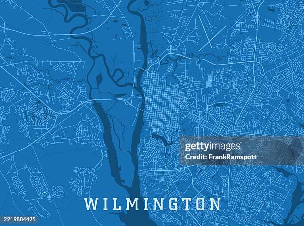wilmington nc city vector road map blue horizontal - cape fear river nc stock illustrations