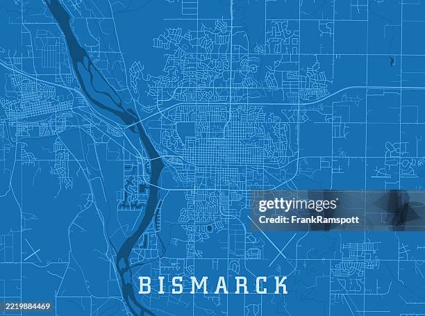 bismarck nd city vector road map blue horizontal - missouri river stock illustrations