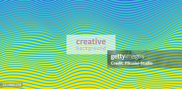 creative abstract wavy line background in blue and yellow. groovy wave modern pattern. - wavy line pattern stock illustrations