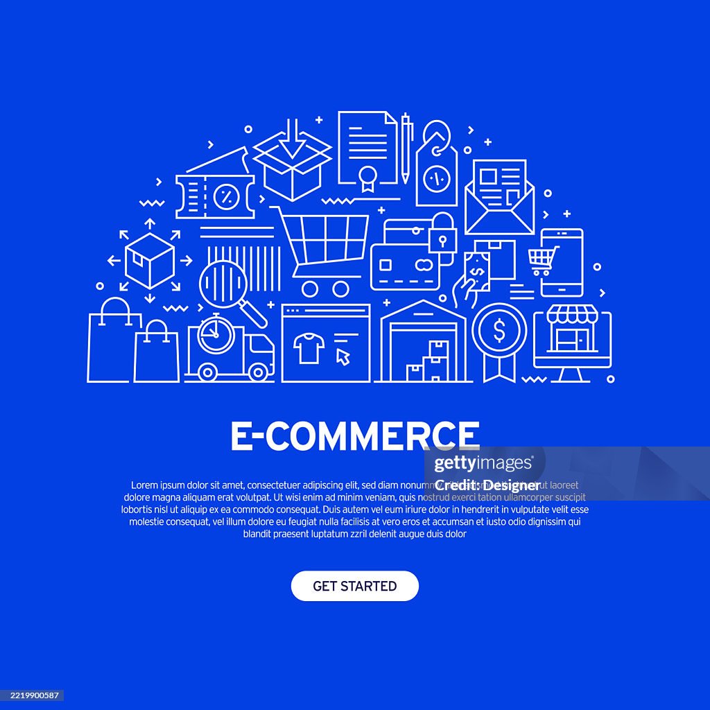 E-Commerce Related Vector Illustration. Technology, Marketing, Payment, Shopping, Sale