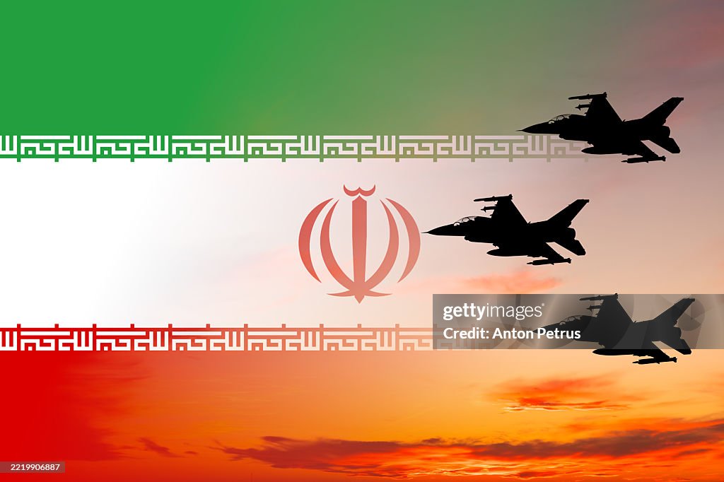 Fighter jets against the background of the Iranian flag