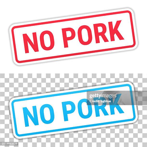 no pork - red and blue labels on blank background - halal stock illustrations