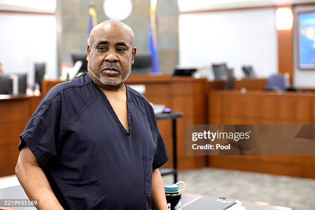 Duane "Keffe D" Davis enters a courtroom in Clark County District Court for a trial readiness status check at the Regional Justice Center on June 17,...