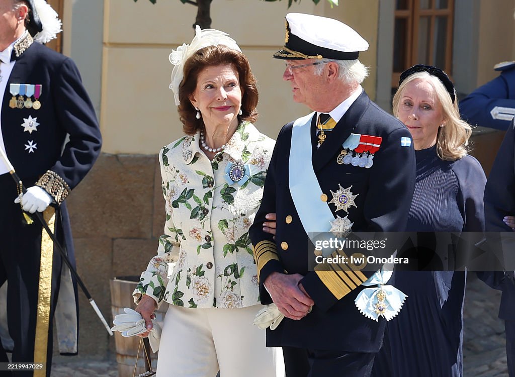 Queen Ines Queen Silvia of Sweden and King Carl XVI Gustaf of Sweden leave after ...
