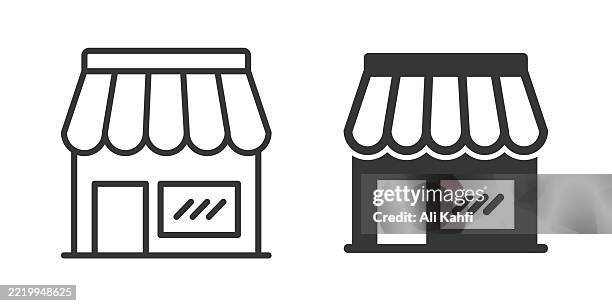 store thin line and glyph solid icon. editable stroke and perfect pixel isolated on transparent background - modern cabin stock illustrations