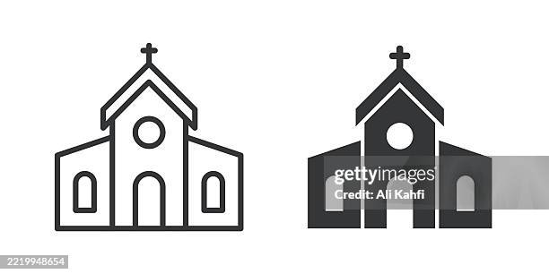 church thin line and glyph solid icon. editable stroke and perfect pixel isolated on transparent background - chapel stock illustrations