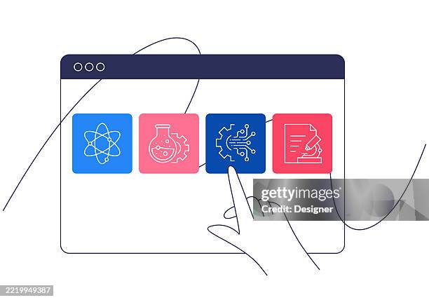stem education related vector illustration. science, technology, engineering, math, education, learning, school. - science technology engineering math stock illustrations
