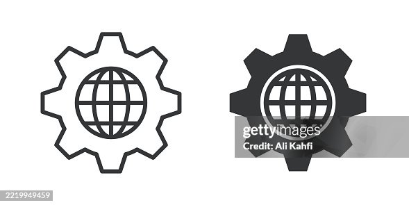 Global Setup thin line and glyph solid icon. Editable stroke and perfect pixel isolated on transparent background Global Setup thin line and glyph solid icon. Editable stroke and perfect pixel isolated on transparent background