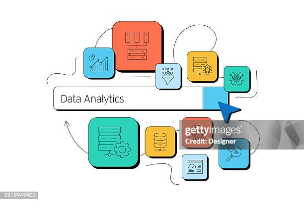 data analytics related vector illustration. business, analysis, finance, information, big data, development - data visualization dashboard stock illustrations